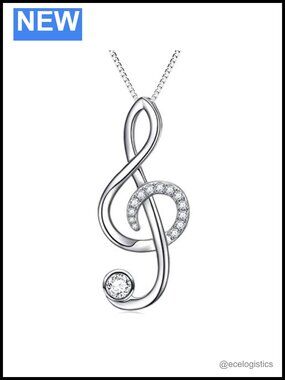 Treble Clef Music Note Pendant Necklace 925 Sterling Silver Rhodium Plated 18